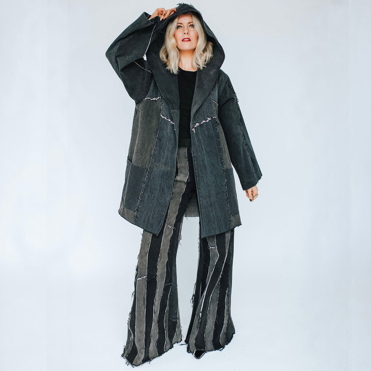 Harper Coat-Studded Distressed Black