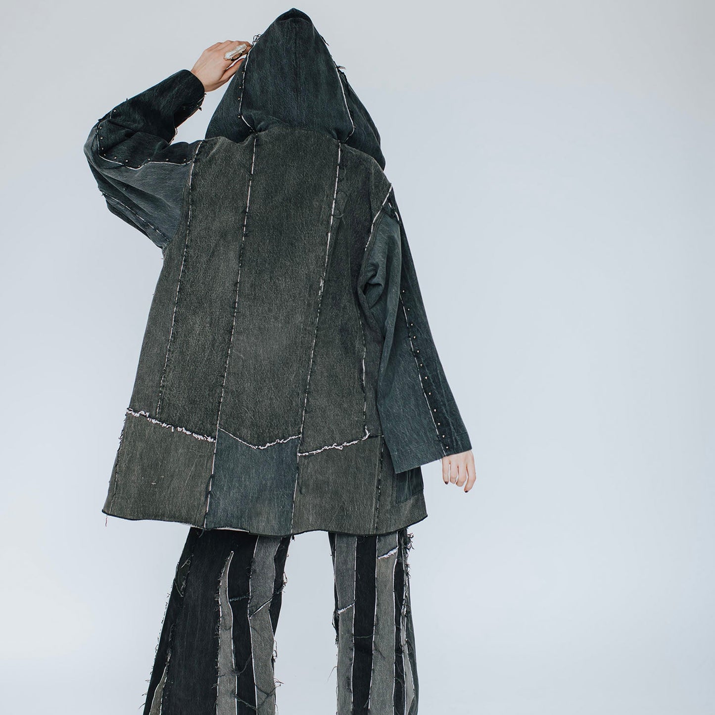 Harper Coat-Studded Distressed Black