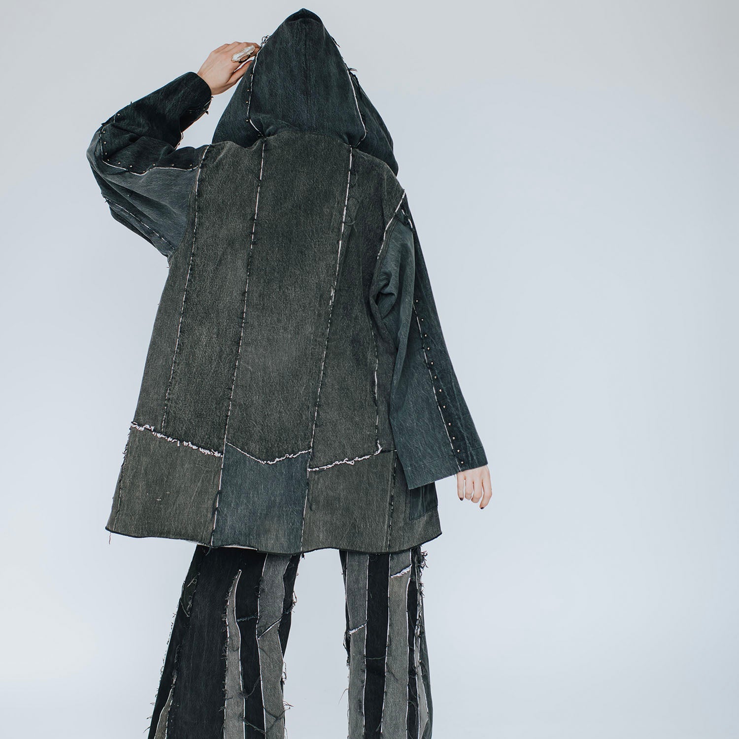 Harper Coat-Studded Distressed Black