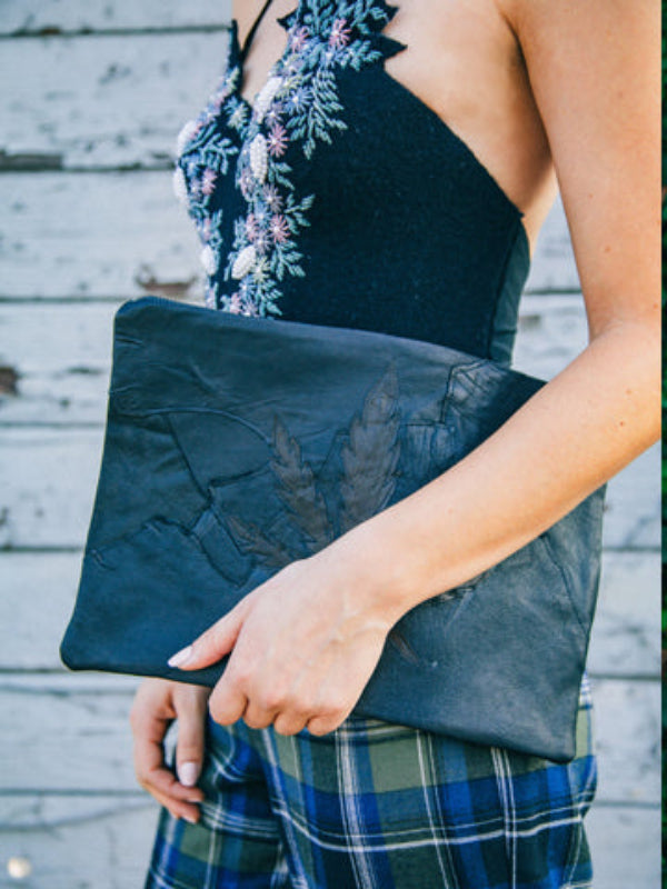 Mixed Leather Clutch-Hemp Appliqué