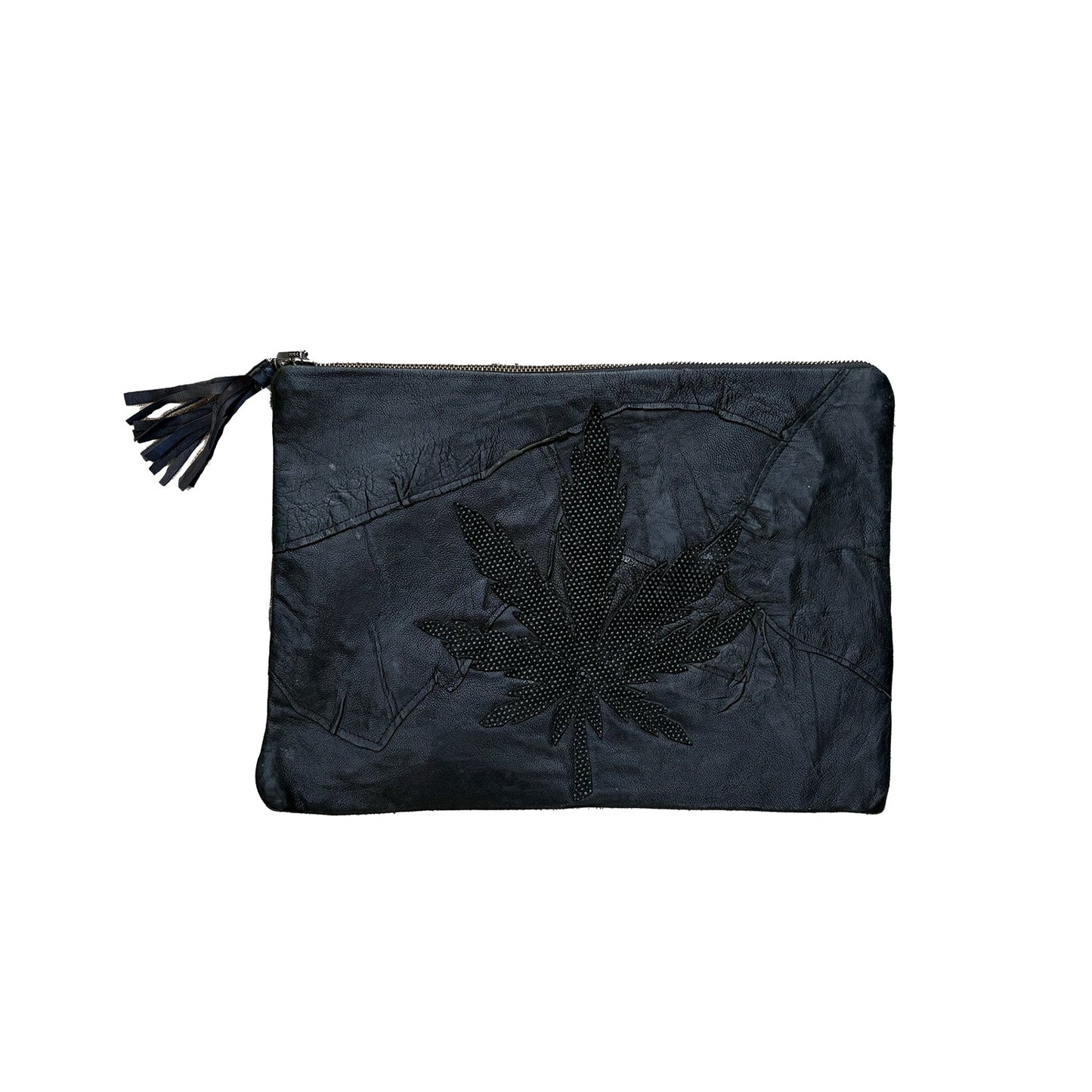 Mixed Leather Clutch-Hemp Appliqué