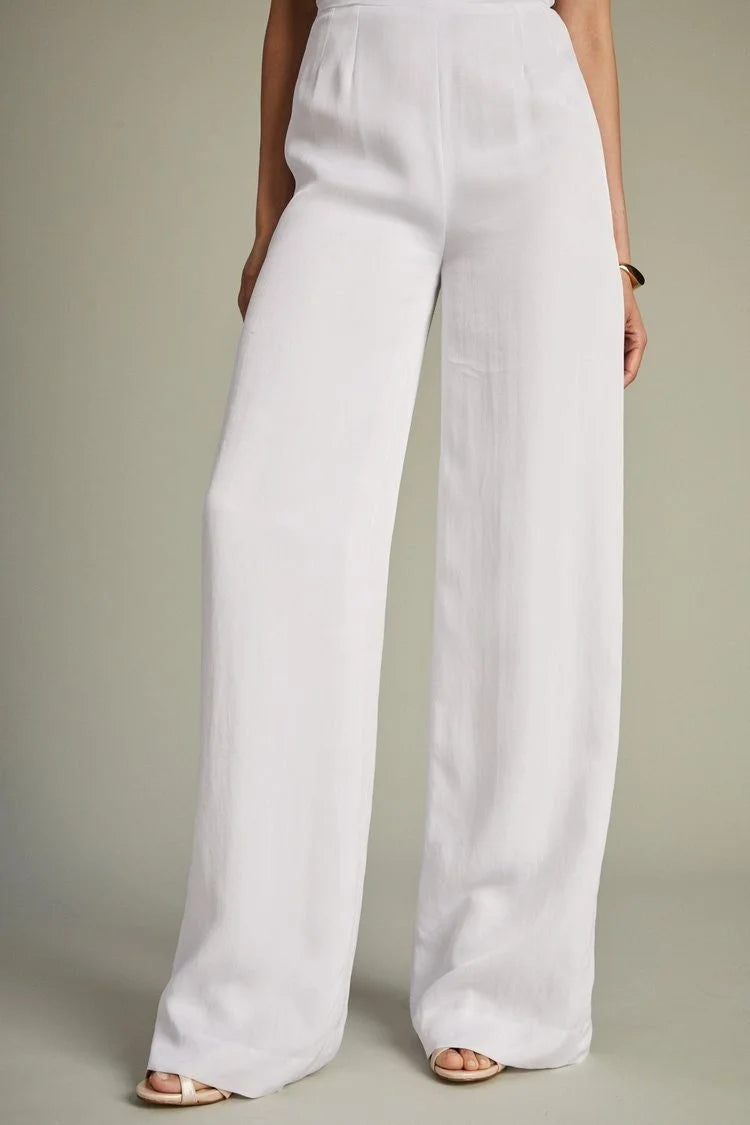 White Formal Jumpsuit with Herringbone Pleat