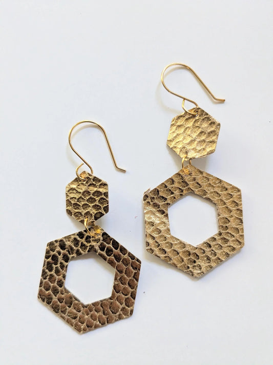 Metallic Gold Zero Waste Embossed Leather Earrings