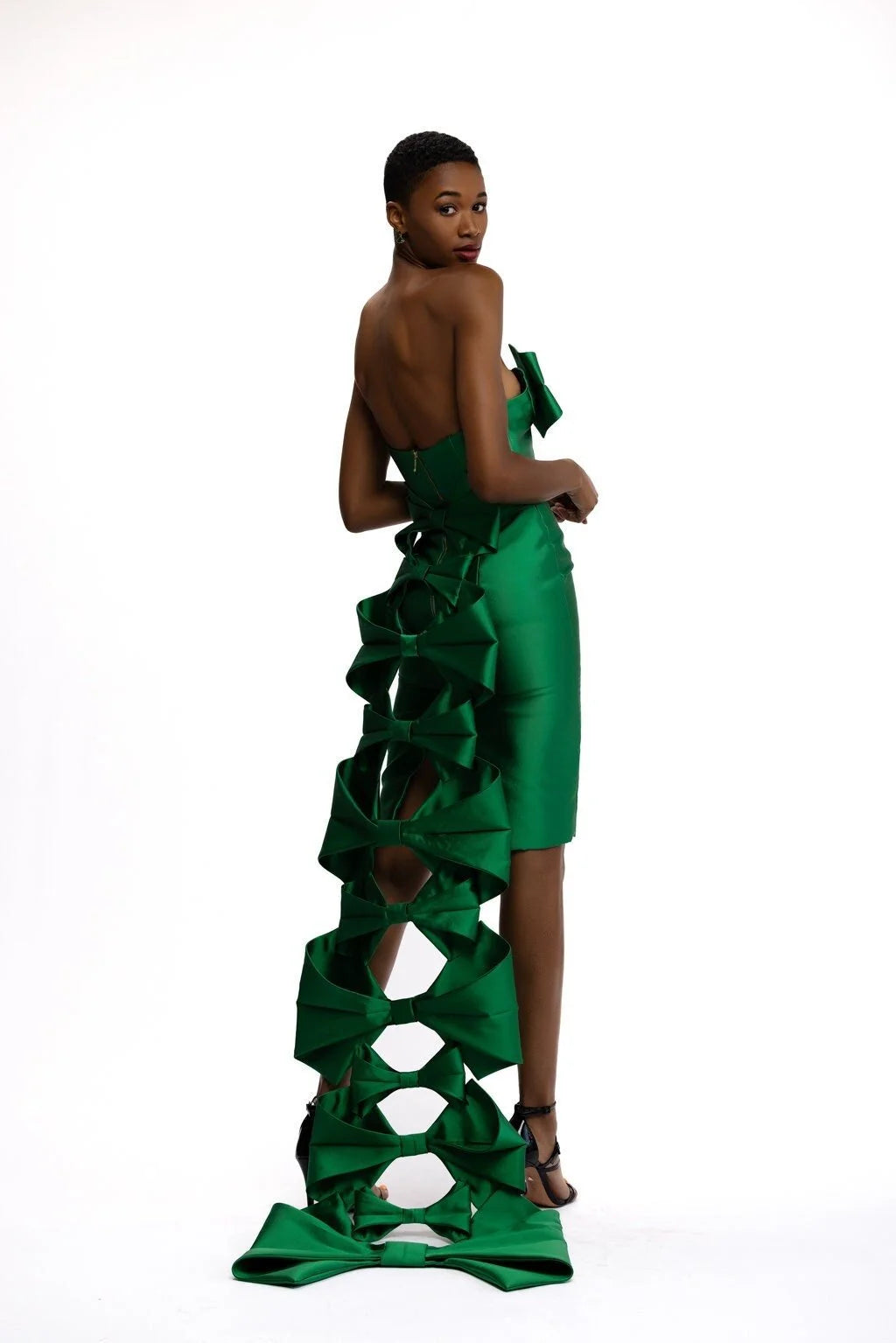 Emerald Bow Cocktail Dress with Bow Train