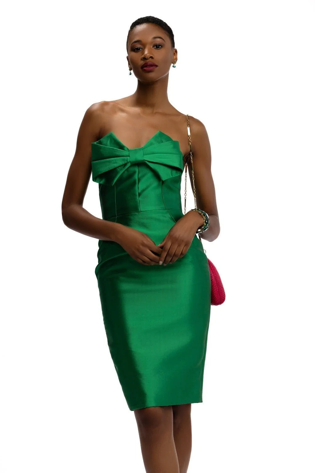 Emerald Bow Cocktail Dress with Bow Train