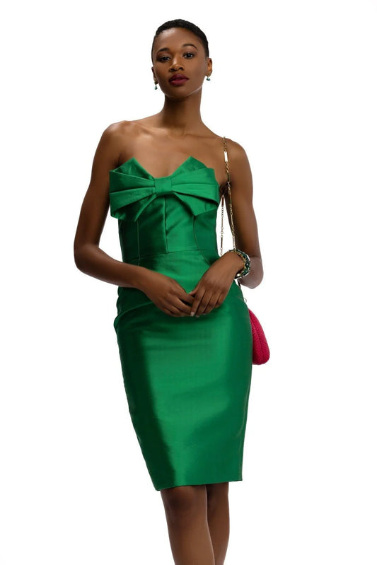 Emerald Bow Cocktail Dress with Bow Train