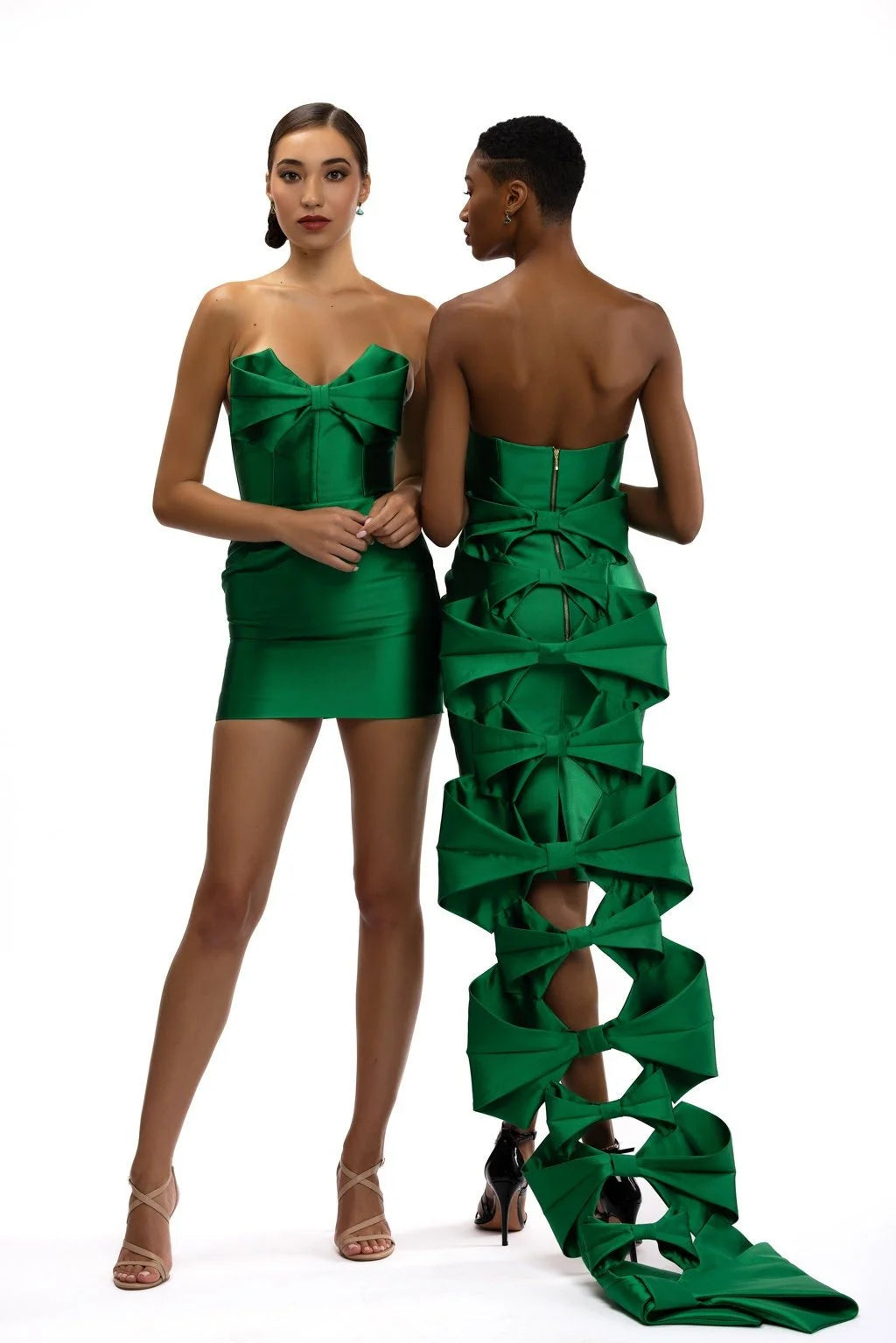 Emerald Bow Cocktail Dress with Bow Train