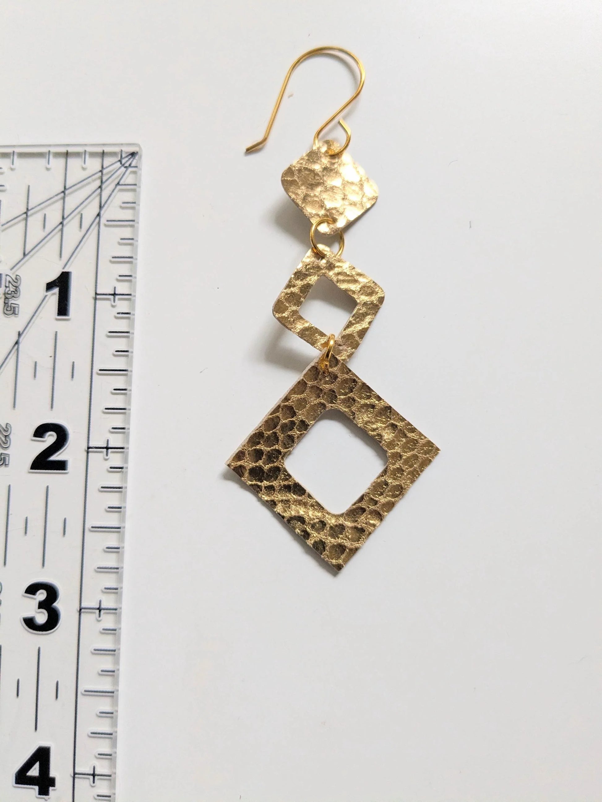 Metallic Gold Zero Waste Embossed Leather Earrings Handmade