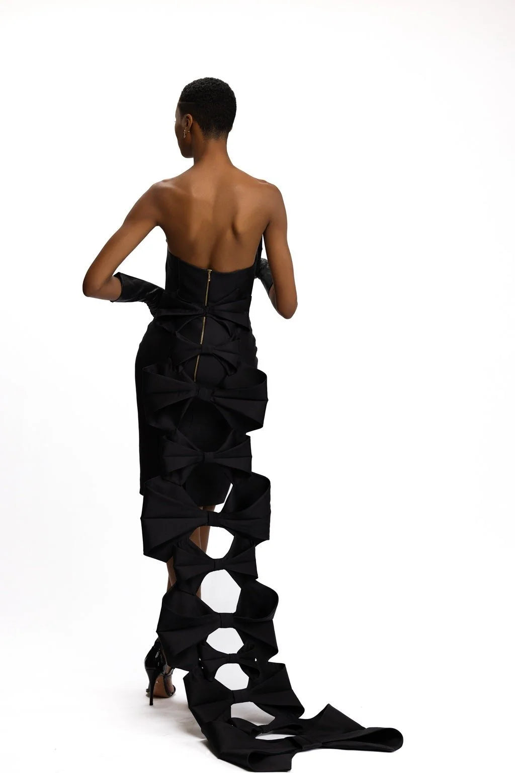 Black Bow Cocktail Dress with Bow Train
