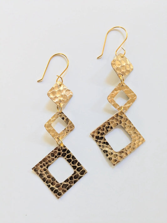 Metallic Gold Zero Waste Embossed Leather Earrings Handmade