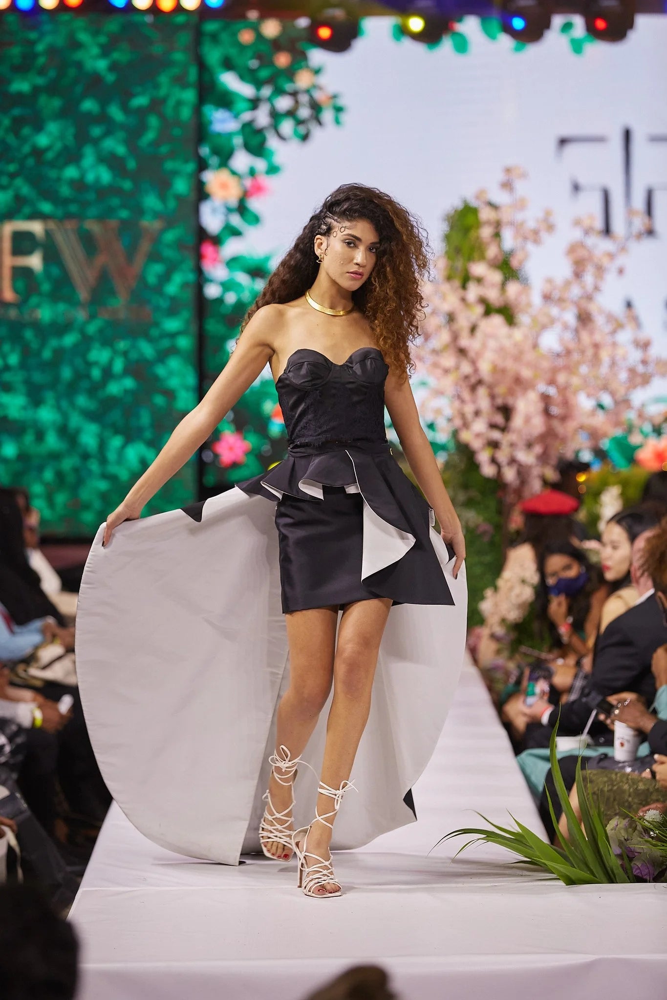 Black and White Overskirt with Bustier and Skirt