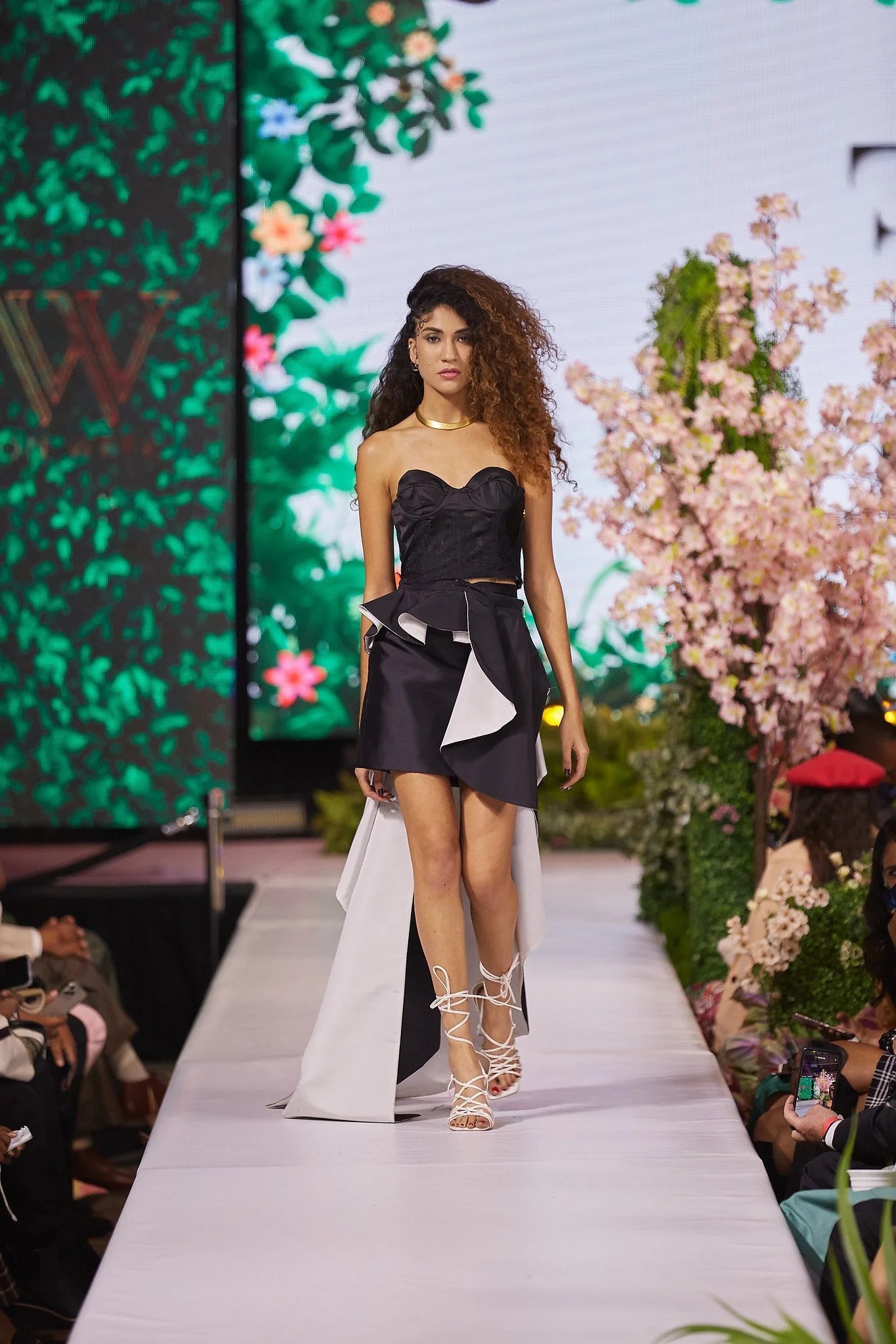 Black and White Overskirt with Bustier and Skirt