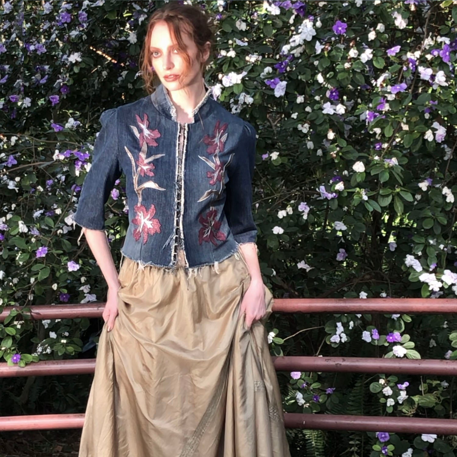 Iris Jacket — Denim with Leather Appliqué