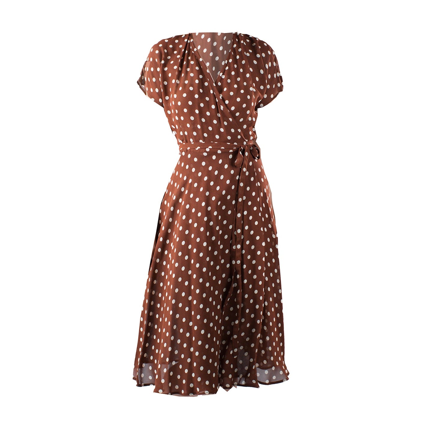 Julia Wrap Dress-Brown Polkadot