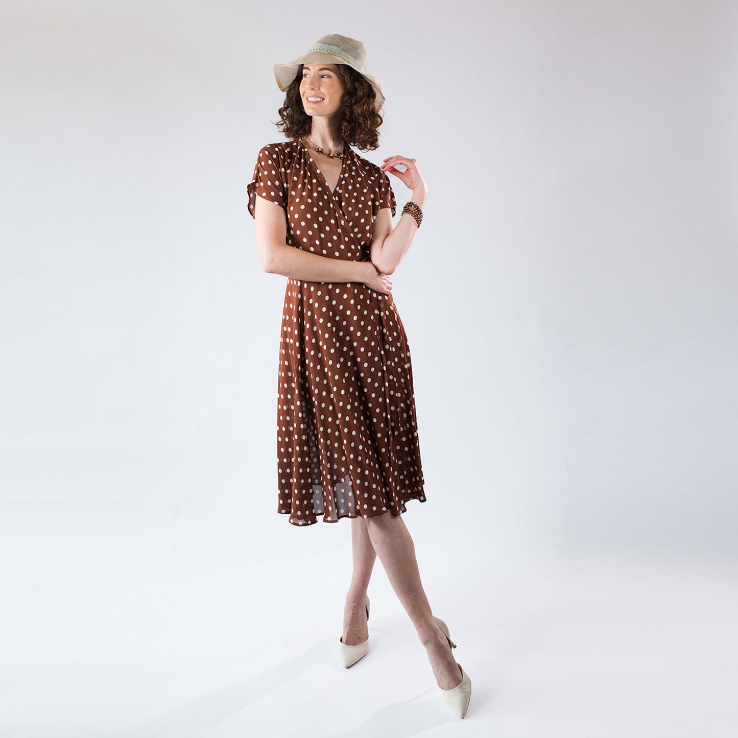 Julia Wrap Dress-Brown Polkadot