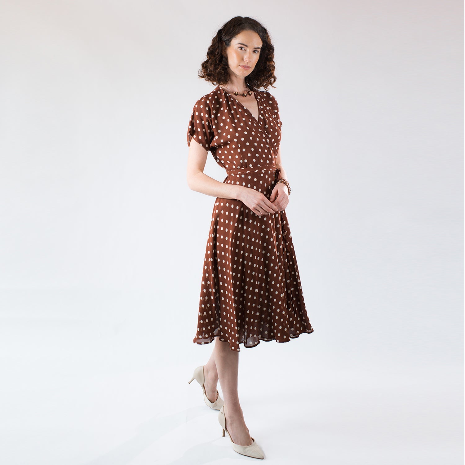 Julia Wrap Dress-Brown Polkadot