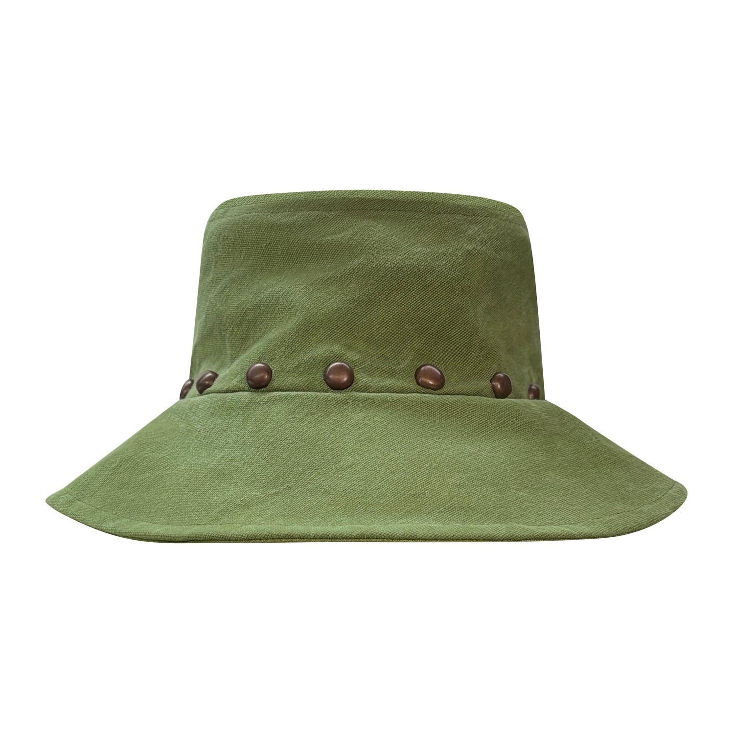 Upcycled Military Knapsack Hat — Studded Olive
