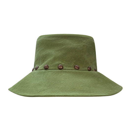 Upcycled Military Knapsack Hat — Studded Olive