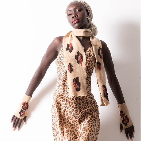 Leopard Scarf and Glove Set