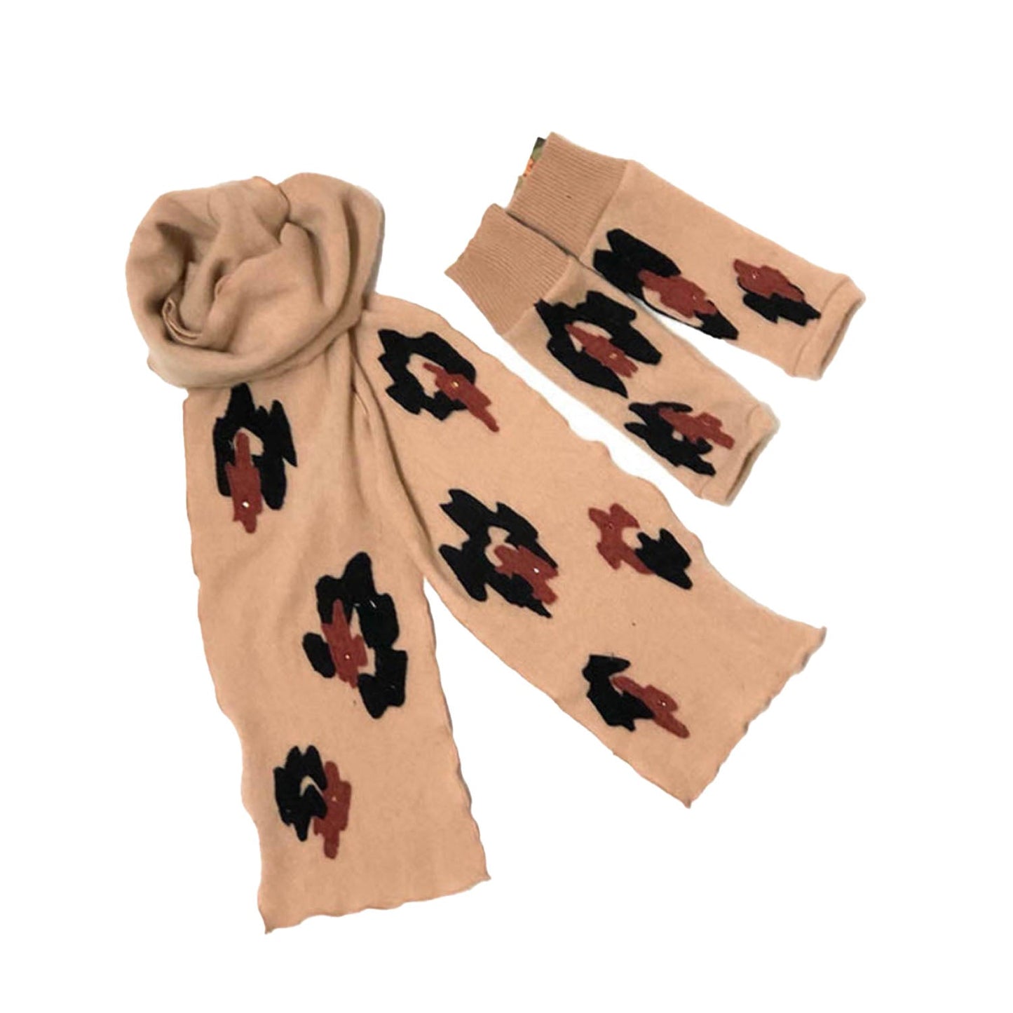 Leopard Scarf and Glove Set