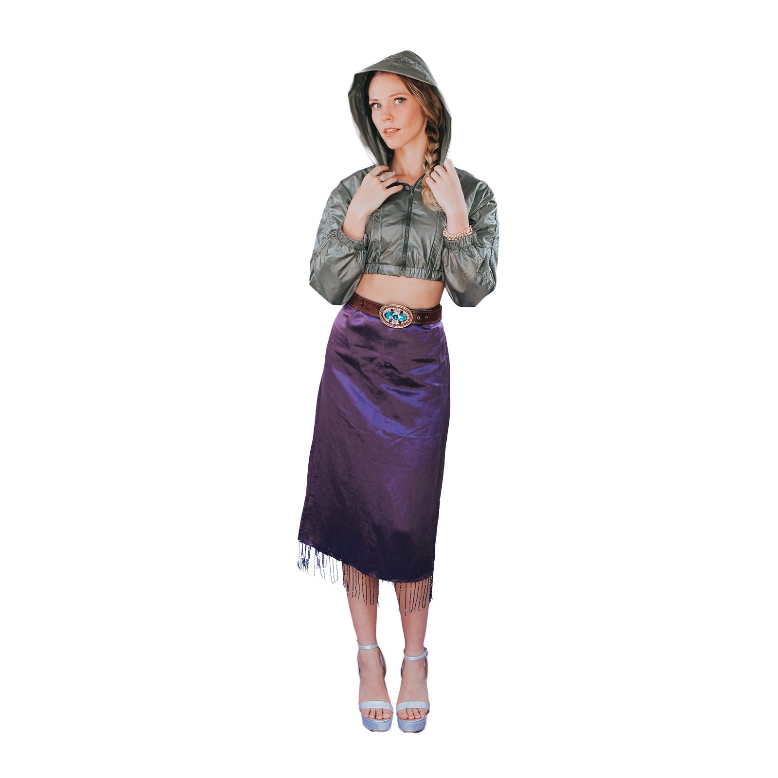 Lola Pencil Skirt – Purple with Beaded Fringe