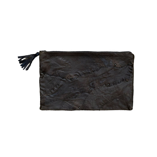 Mixed Leather Studded Clutch-Black