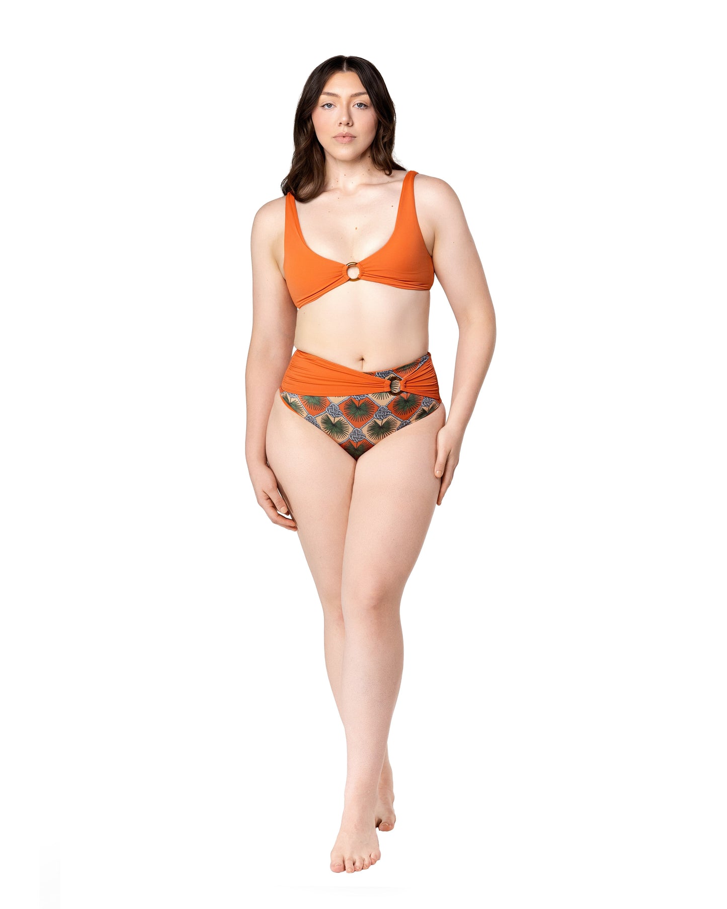 Palm Mirage High-Rise Bikini Bottom in Spanish Orange