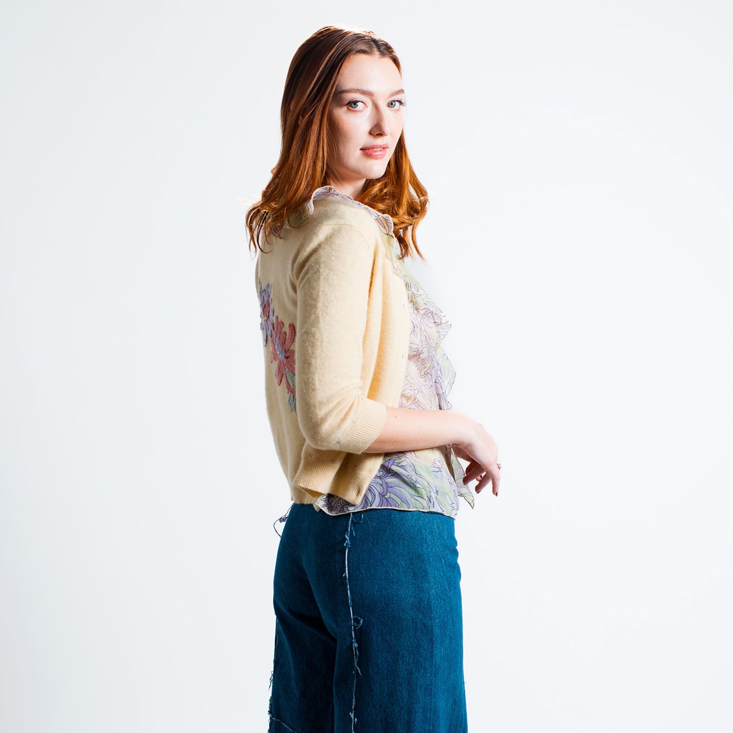 Chrysanthemum Cardigan-Cropped Yellow