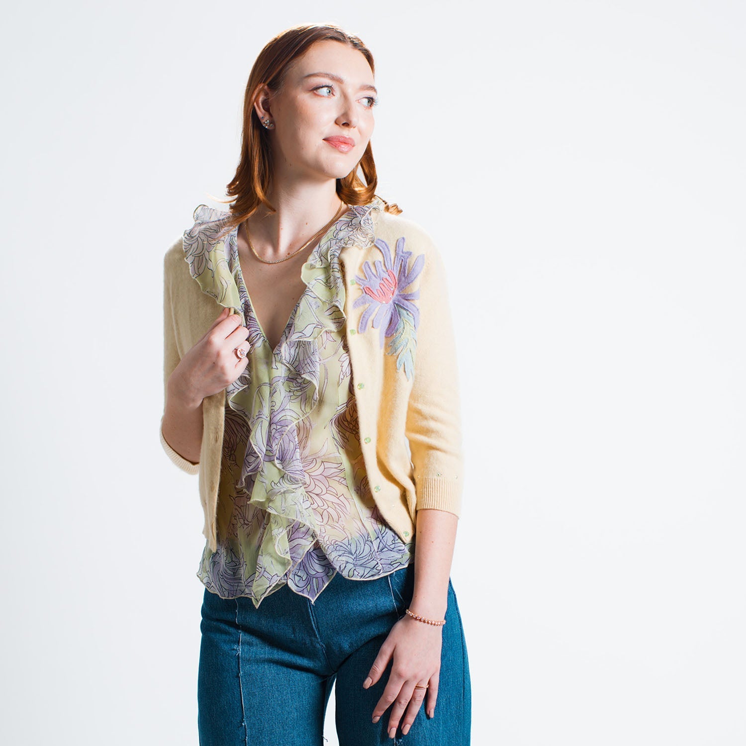 Chrysanthemum Cardigan-Cropped Yellow