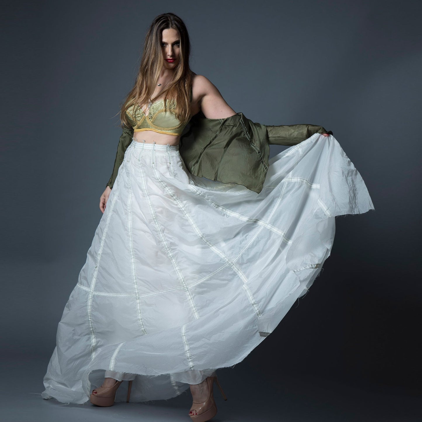 Olivia Maxi Parachute Skirt-White