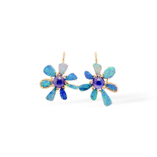 Lagoon Petals Opal Earrings – 14K Yellow Gold