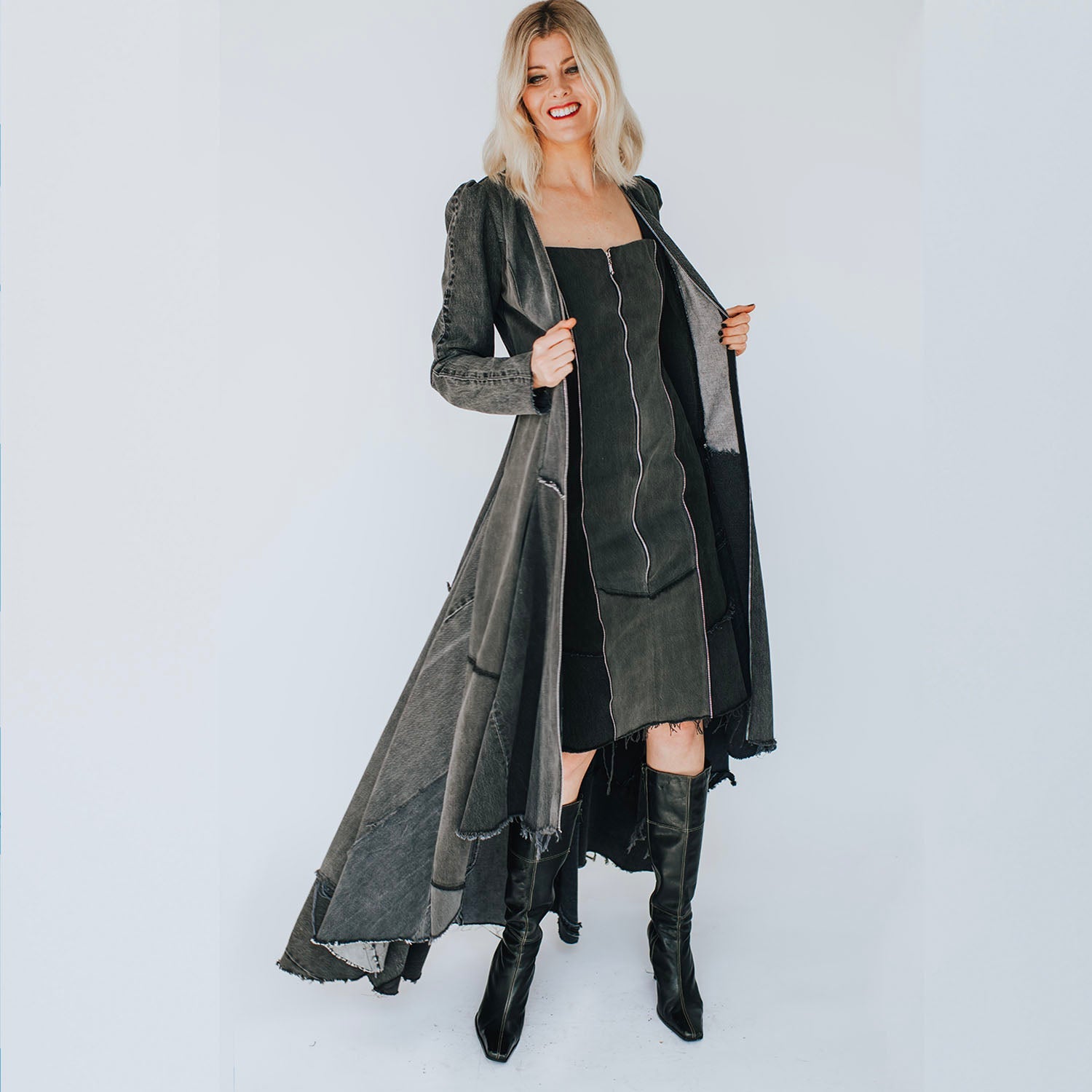 Sadie Dress – Distressed Black Two-Tone Sheath