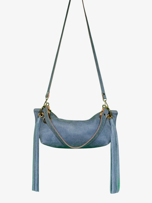 Blair Shoulder Bag, Denim Printed Leather/Tassels