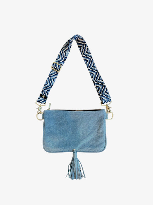 Alice Crossbody Bag, Denim Printed Leather/Tassel