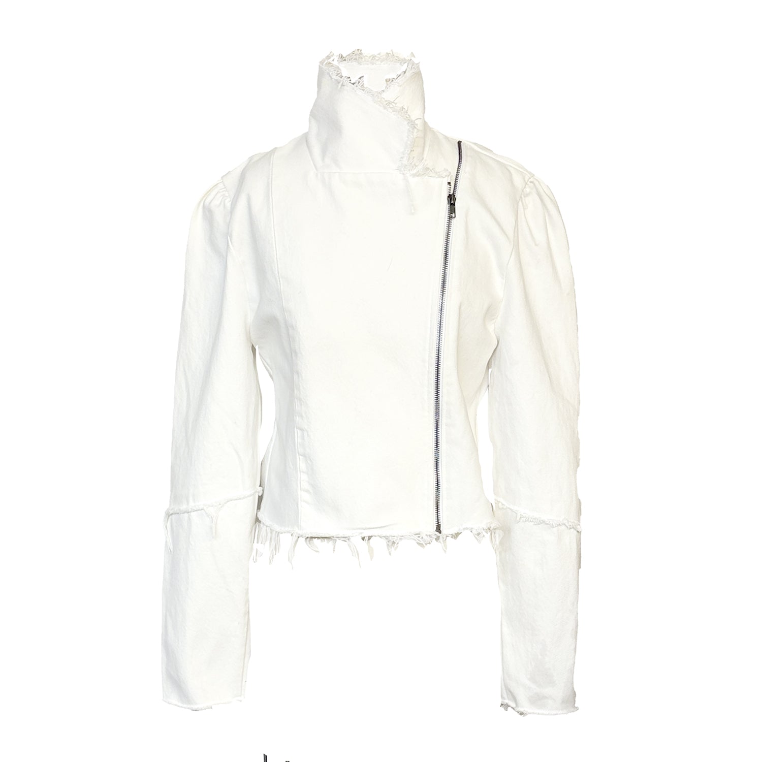 Angie Convertible Collar Moto Jacket - White