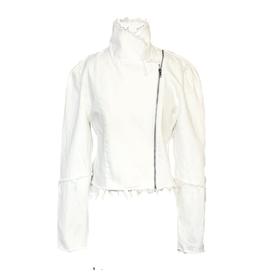 Angie Convertible Collar Moto Jacket - White