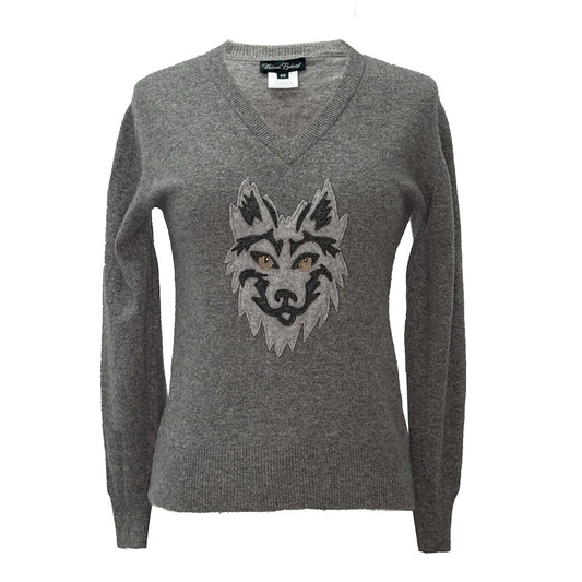 Wolf V-Neck Pullover – Heather Grey